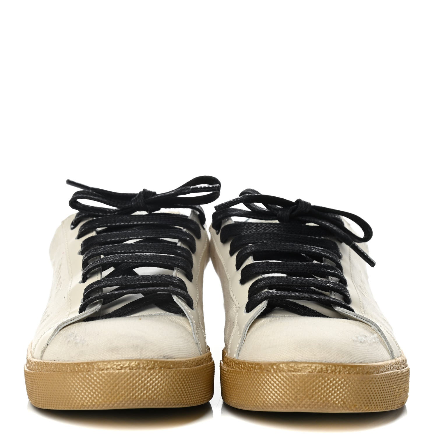 Saint Laurent Distressed Canvas Embroidered Court Classic Sneakers 36 White Black 2 of 9