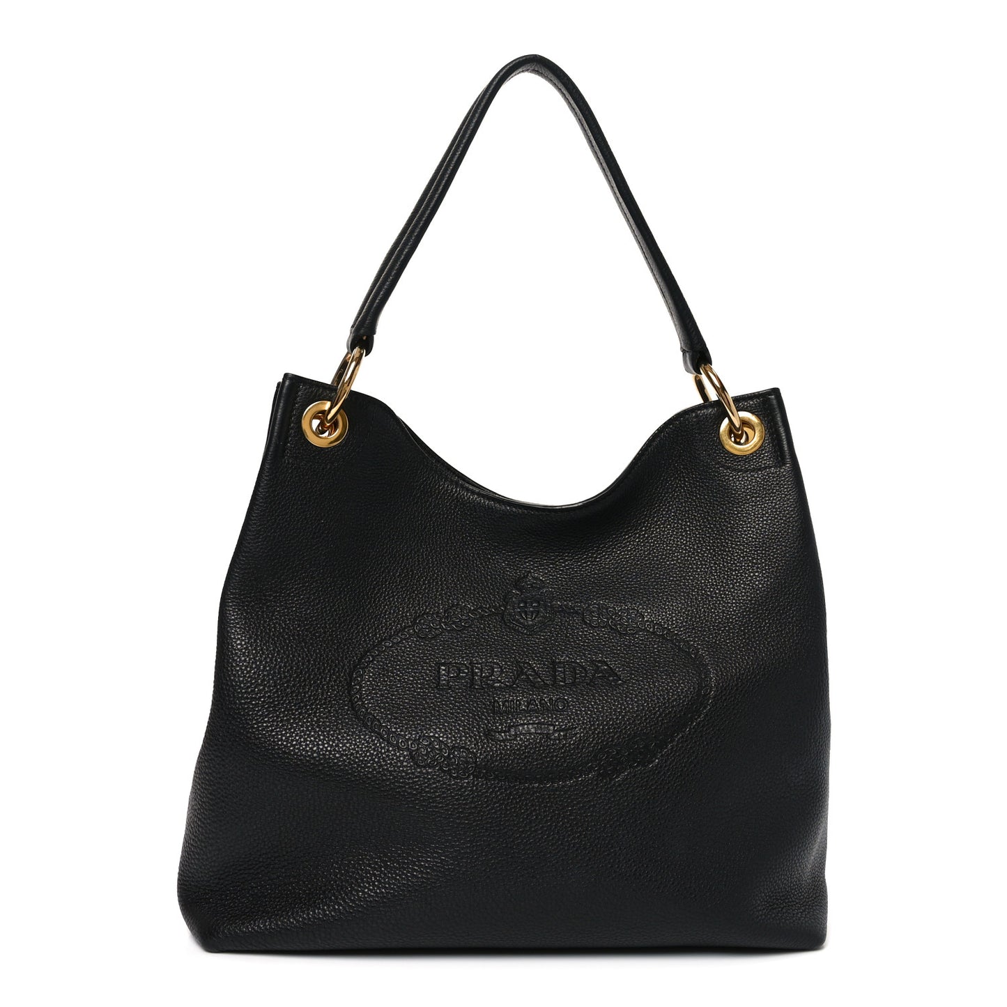 Vitello Phenix Embossed Logo Hobo Black