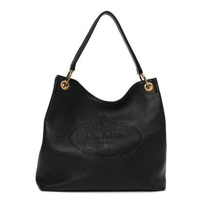 Prada Vitello Phenix Embossed Logo Hobo Black 1 of 9