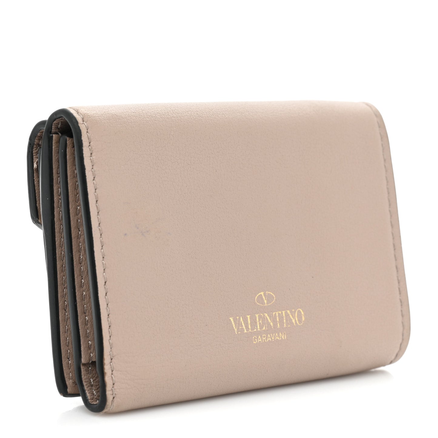 Calfskin Small Tri-Fold Rockstud Wallet Poudre