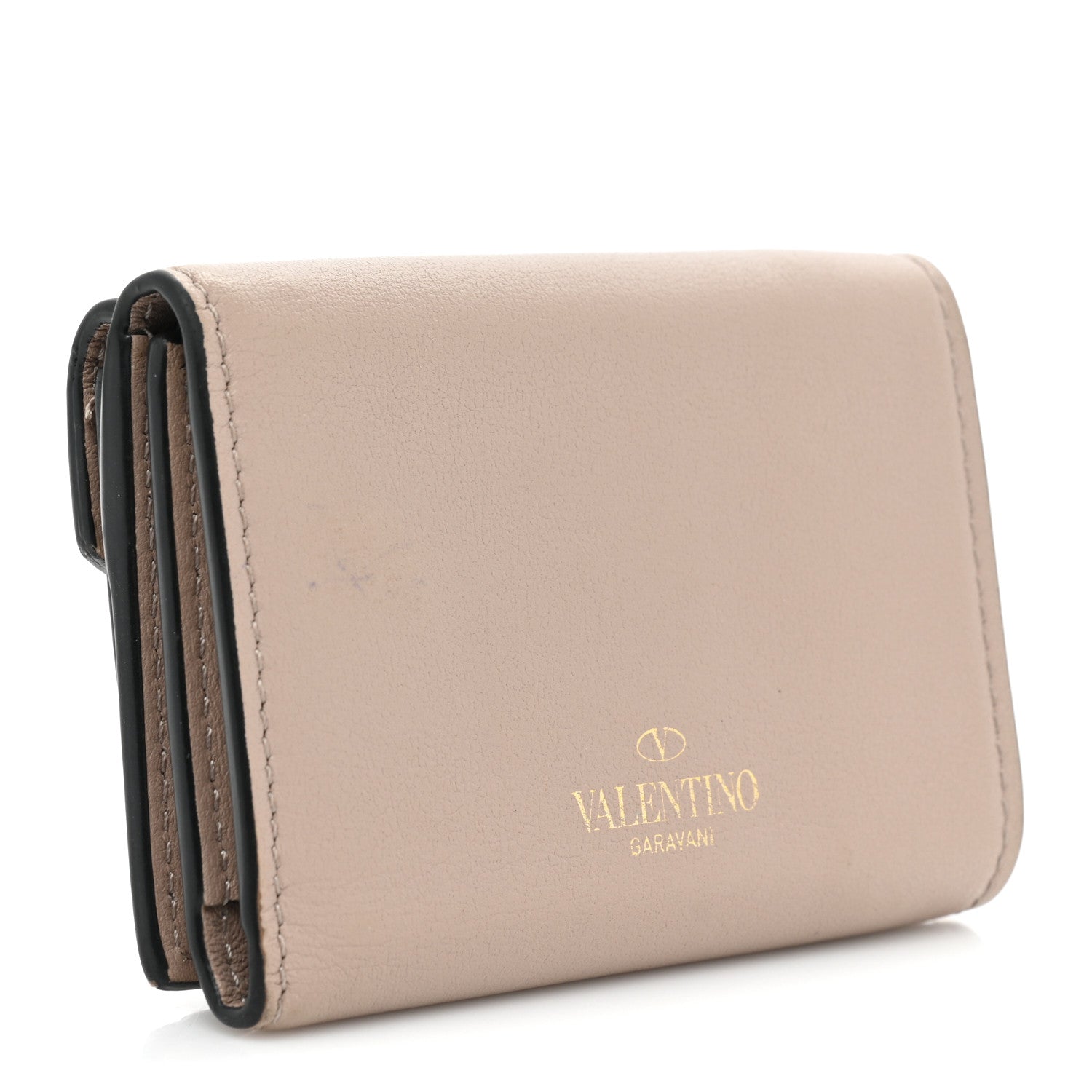 Valentino Garavani Calfskin Small Tri-Fold Rockstud Wallet Poudre 3 of 12