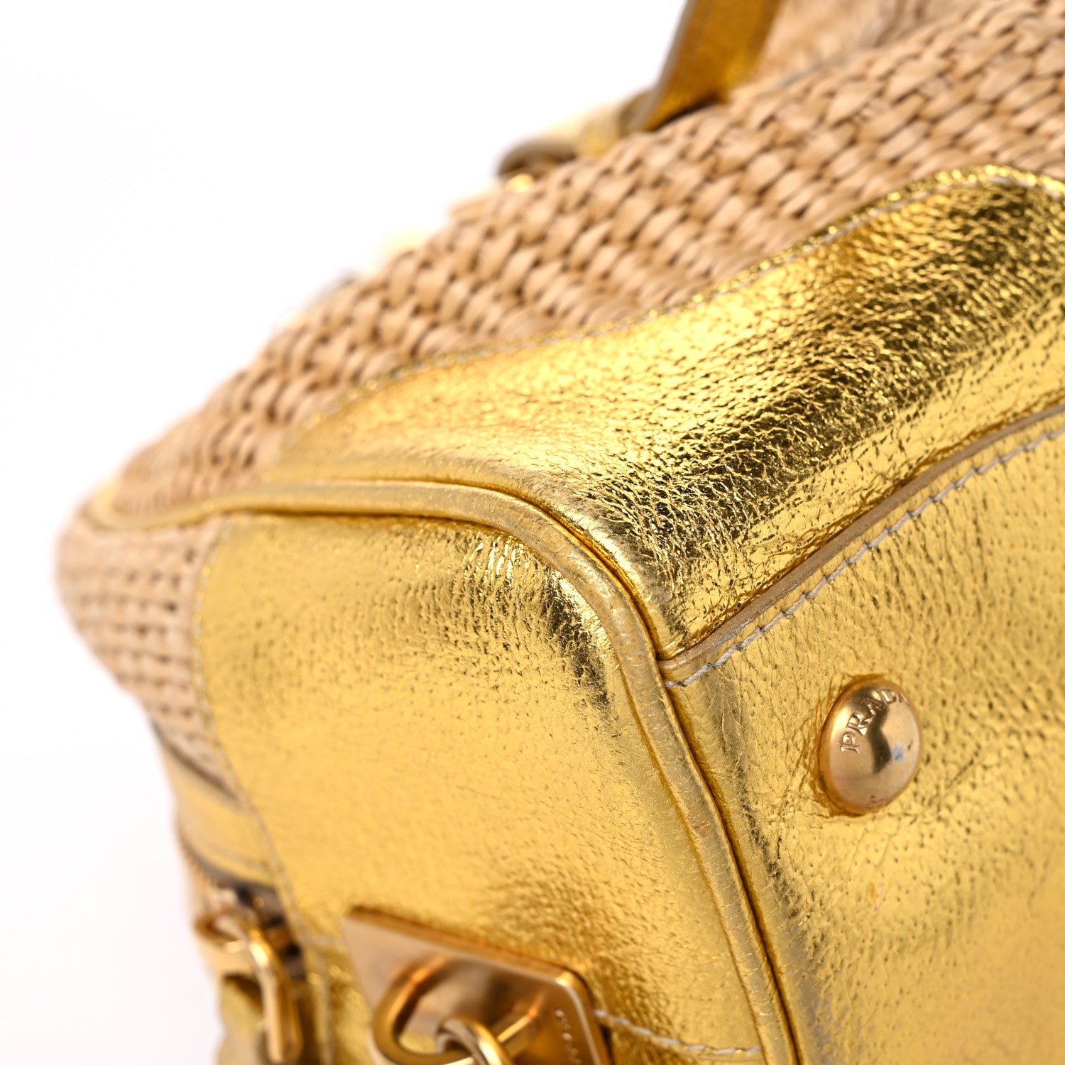 Prada Paglia Cinghiale Frame Tote Naturale Oro 8 of 13