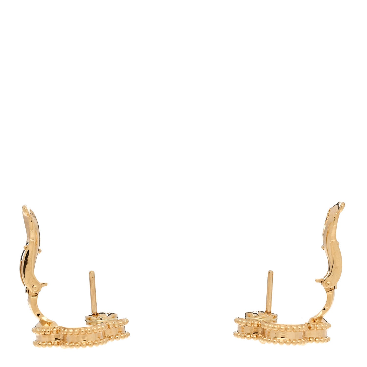 Van Cleef & Arpels 18K Yellow Gold Guilloche Vintage Alhambra Earrings 3 of 4