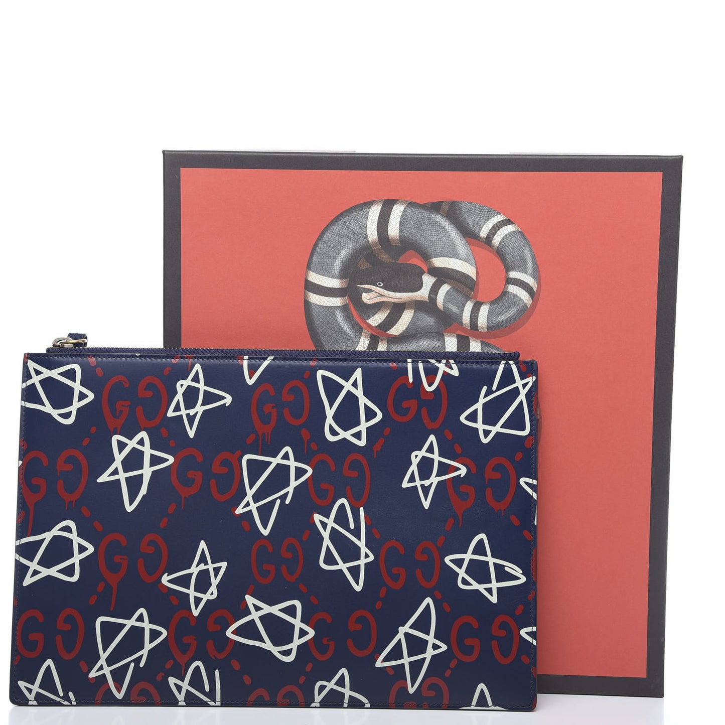 Calfskin GucciGhost Print Pouch Blue Agata Hibiscus Red