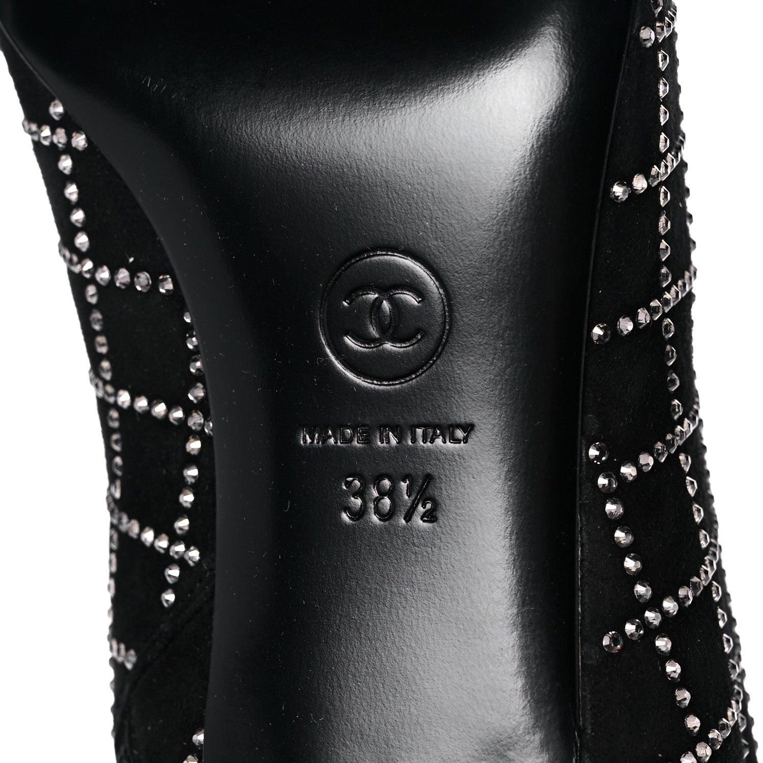 Chanel Kid Suede Strass Knee High Boots 38.5 Black 6 of 10