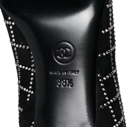 Chanel Kid Suede Strass Knee High Boots 38.5 Black 6 of 10