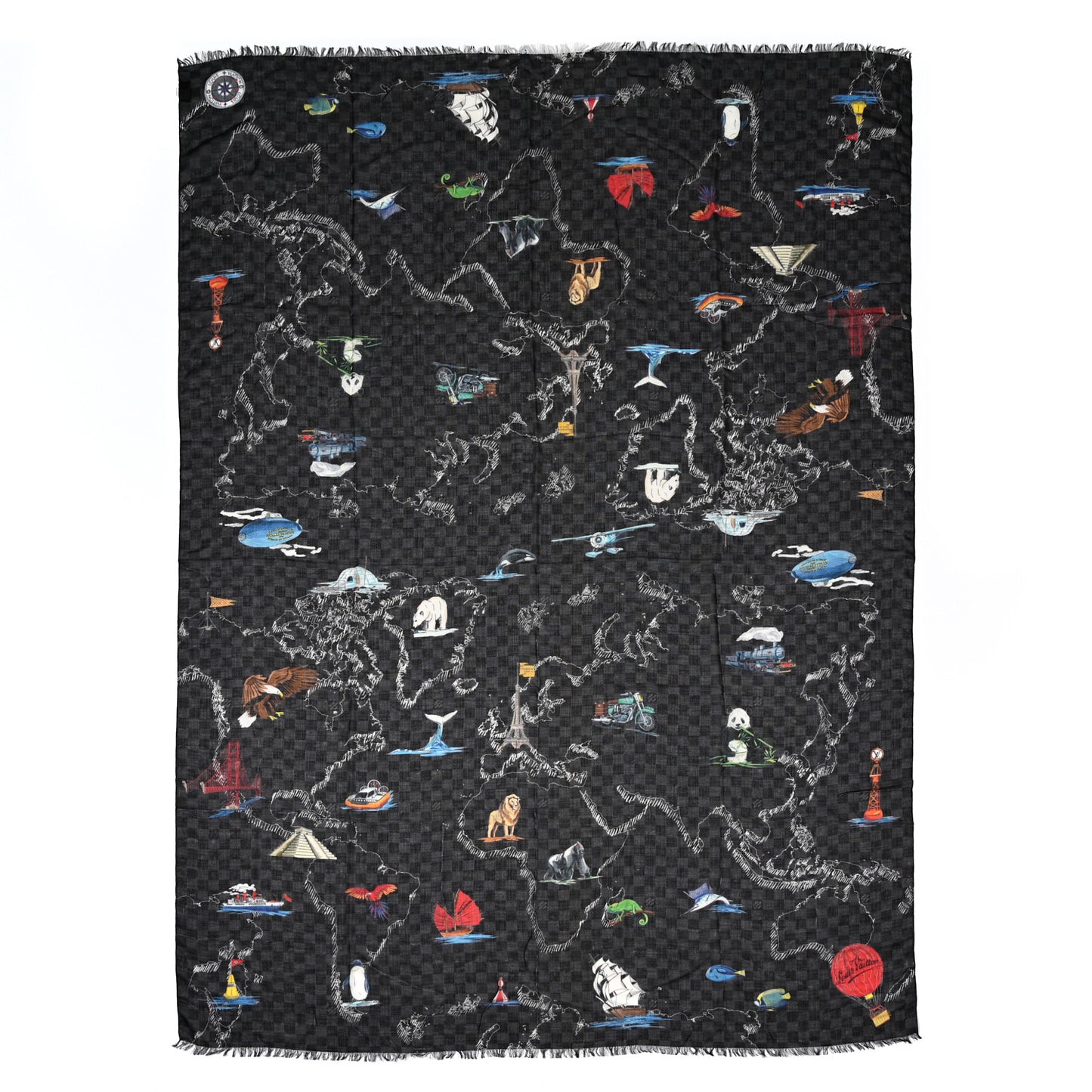 Cashmere Silk Damier Graphite World Map Stole