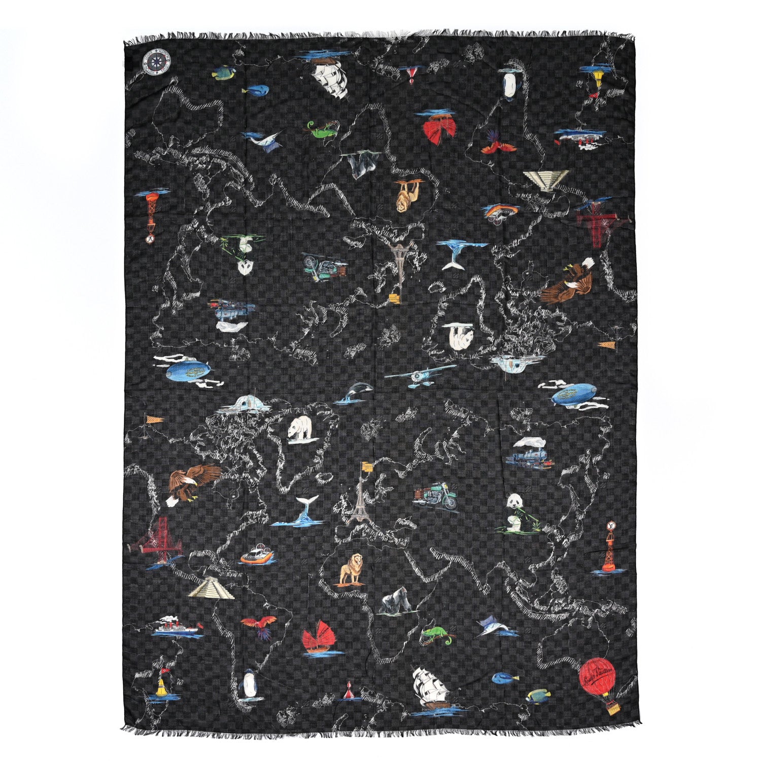 Louis Vuitton Cashmere Silk Damier Graphite World Map Stole 1 of 4