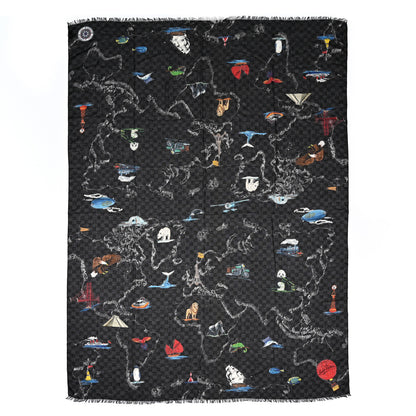 Louis Vuitton Cashmere Silk Damier Graphite World Map Stole 1 of 4