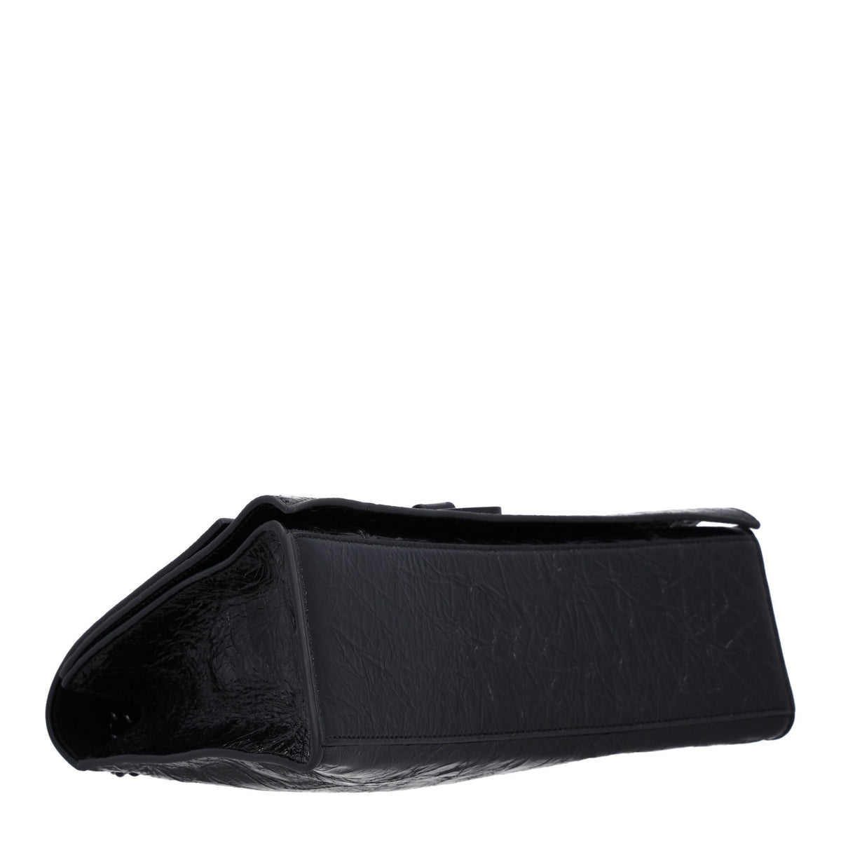 Crushed Calfskin Monochrome Medium Crush Chain Bag Black