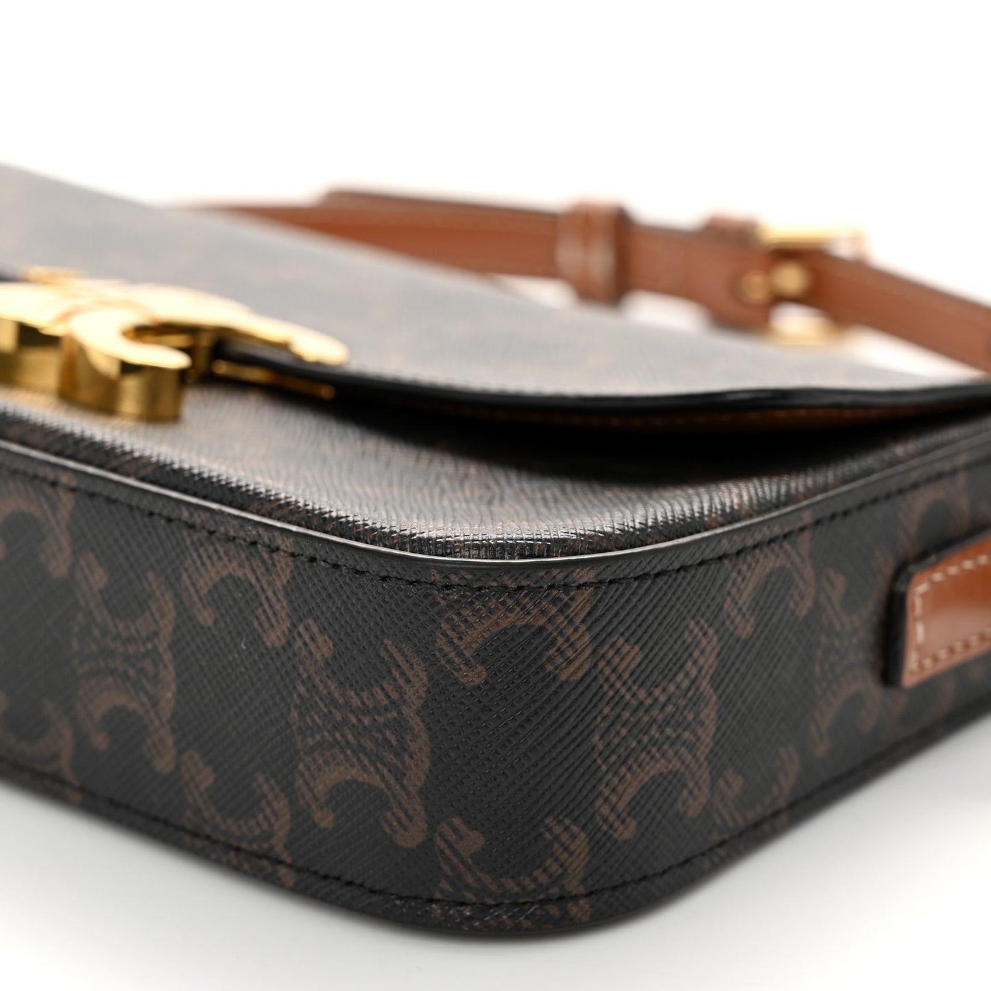 Canvas Calfskin Triomphe Shoulder Bag Tan