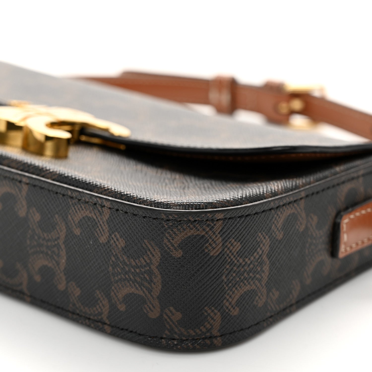 Celine Canvas Calfskin Triomphe Shoulder Bag Tan 11 of 12