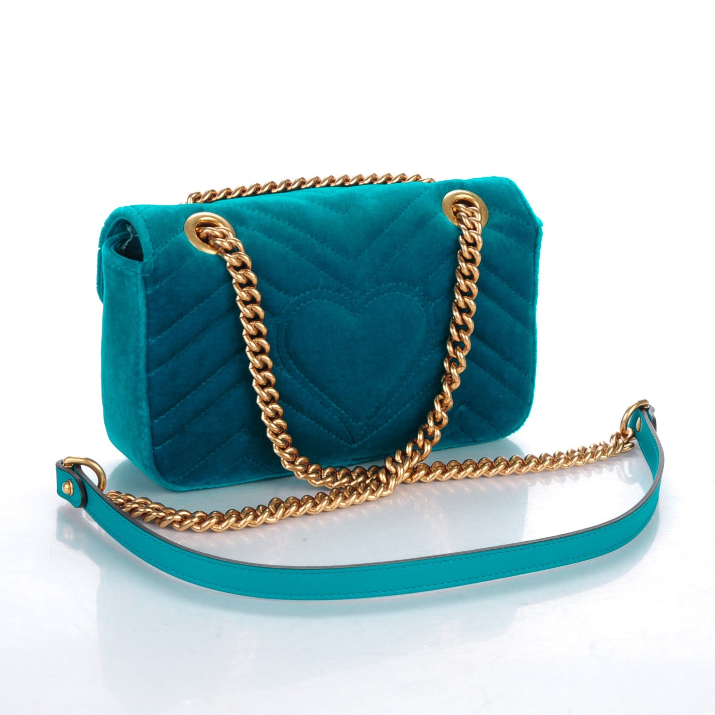 Gucci Velvet Matelasse Mini GG Marmont Shoulder Bag Pavone Cyan 3 of 7