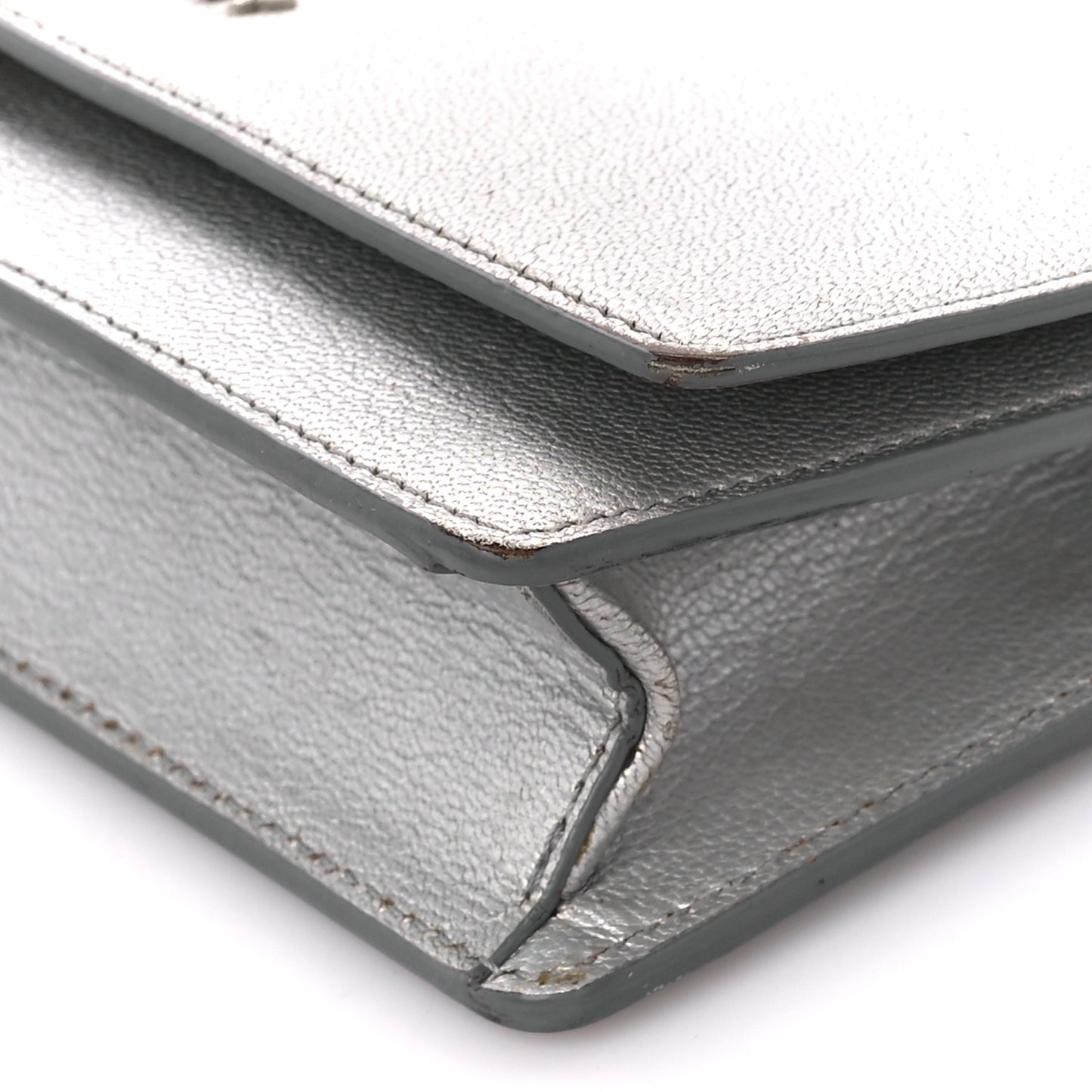 Metallic Sugar Goatskin Pandora Chain Wallet Silver