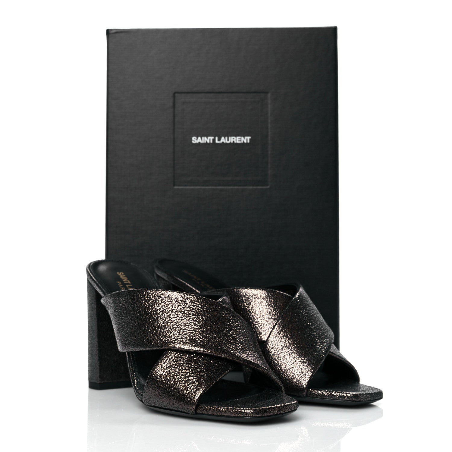 Saint Laurent Metallic Supercrack Calfskin LouLou 95 Mule Sandals 39 Nero Gun Metal 10 of 10