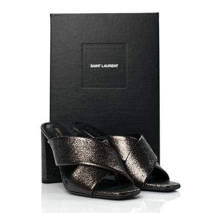 Saint Laurent Metallic Supercrack Calfskin LouLou 95 Mule Sandals 39 Nero Gun Metal 10 of 10