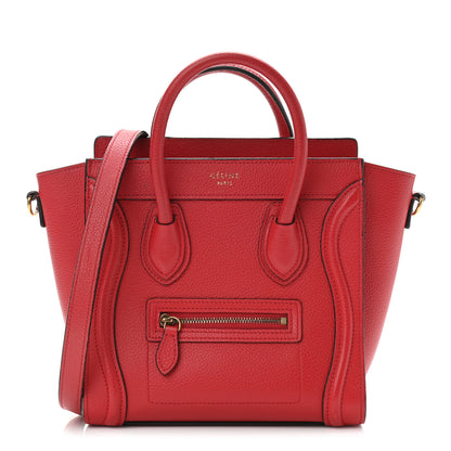 Celine Drummed Calfskin Nano Luggage Red 1 of 12