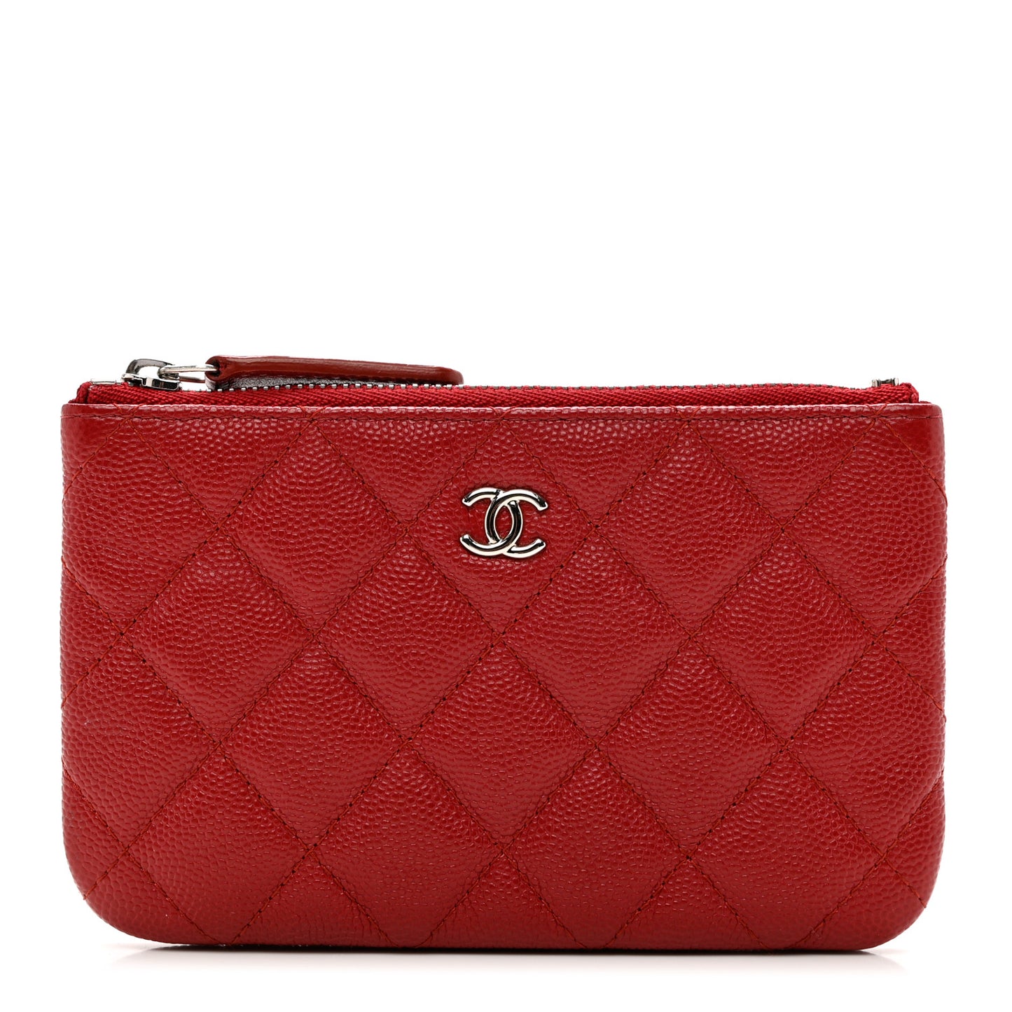 Caviar Quilted Small Cosmetic Case Red