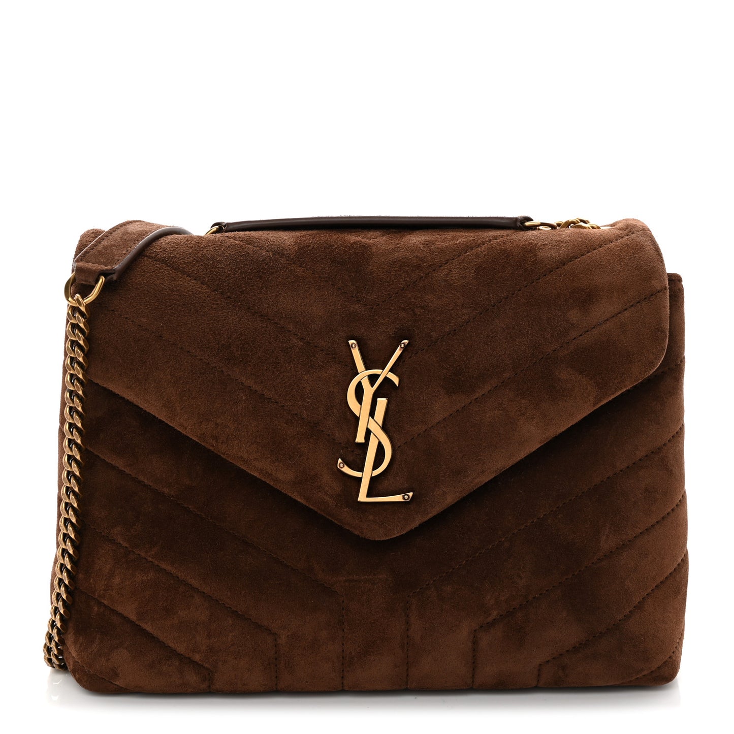 Suede Calfskin Y Quilted Monogram Small Loulou Chain Satchel Bark Brown
