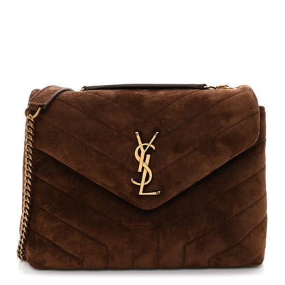 Saint Laurent Suede Calfskin Y Quilted Monogram Small Loulou Chain Satchel Bark Brown 1 of 10