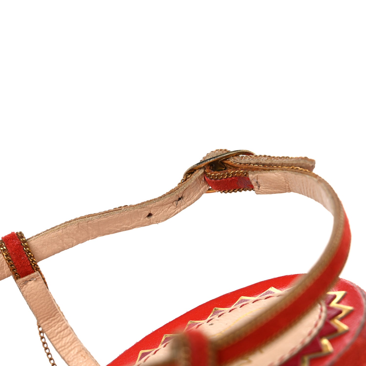 Christian Louboutin Veau Velours 20 Ans Chain Troisronds 140 Sandals 36.5 Mandarin Red Gold 20 of 25