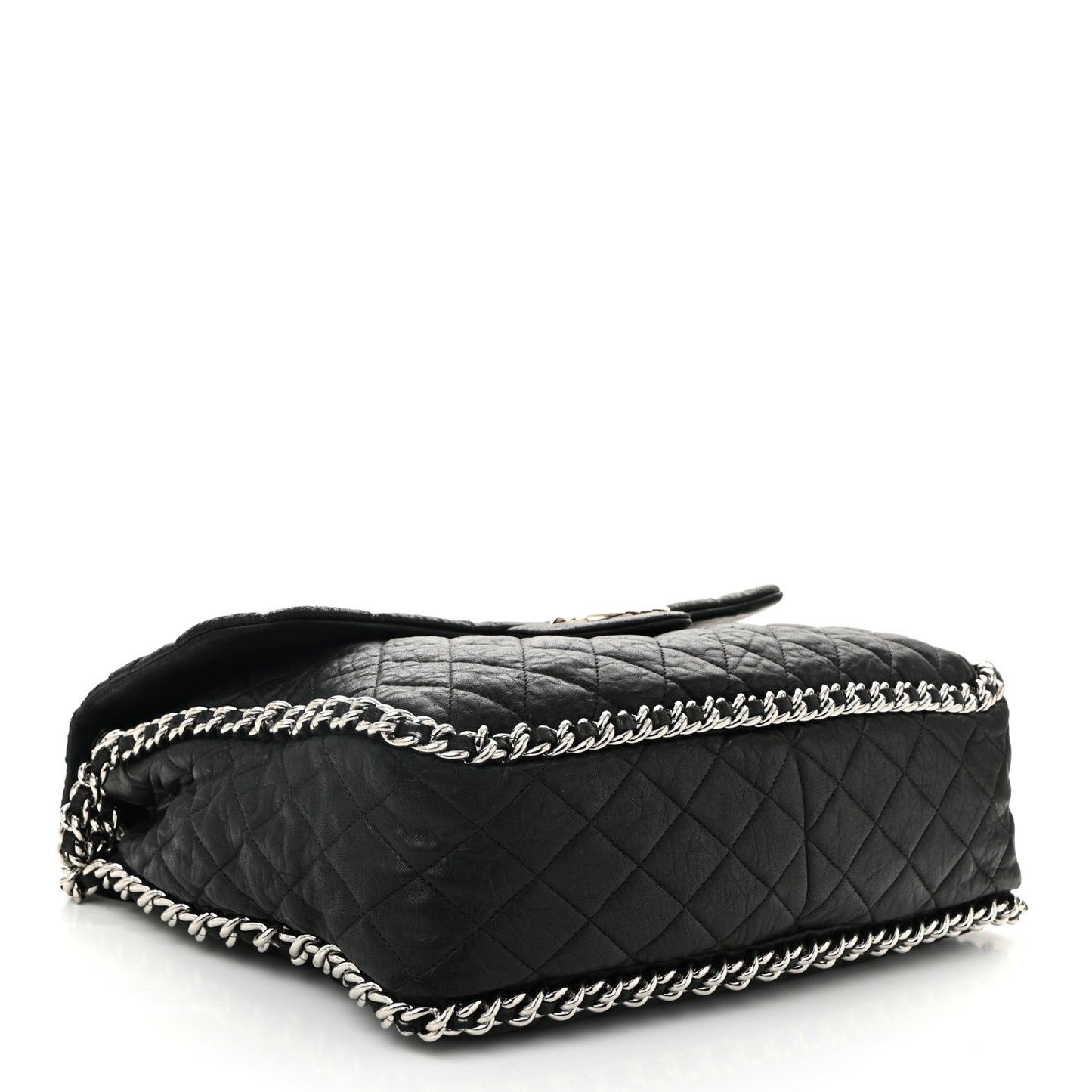 Washed Lambskin Quilted Maxi Chain Around Flap Black