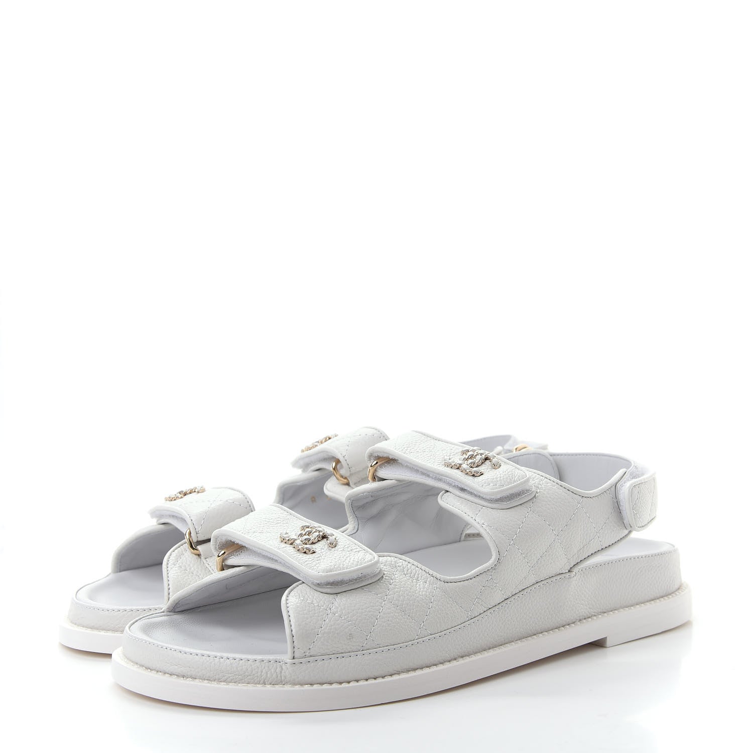 Chanel Grained Calfskin Velcro Dad Sandals 39.5 White 3 of 11