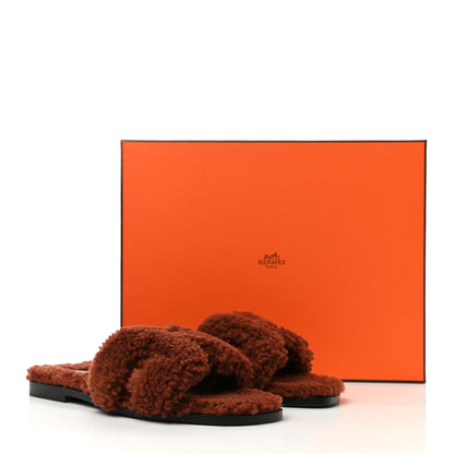 Hermes Woolskin Oran Sandals 38 Cognac 12 of 12