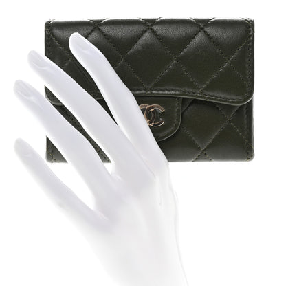 Chanel Lambskin Quilted Flap Card Holder Wallet Khaki 2 of 9