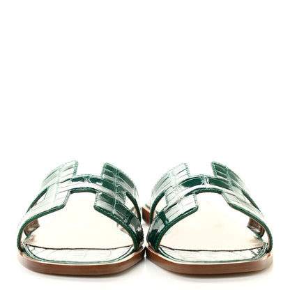 Hermes Shiny Alligator Oran Sandals 38 Emeraude 2 of 8