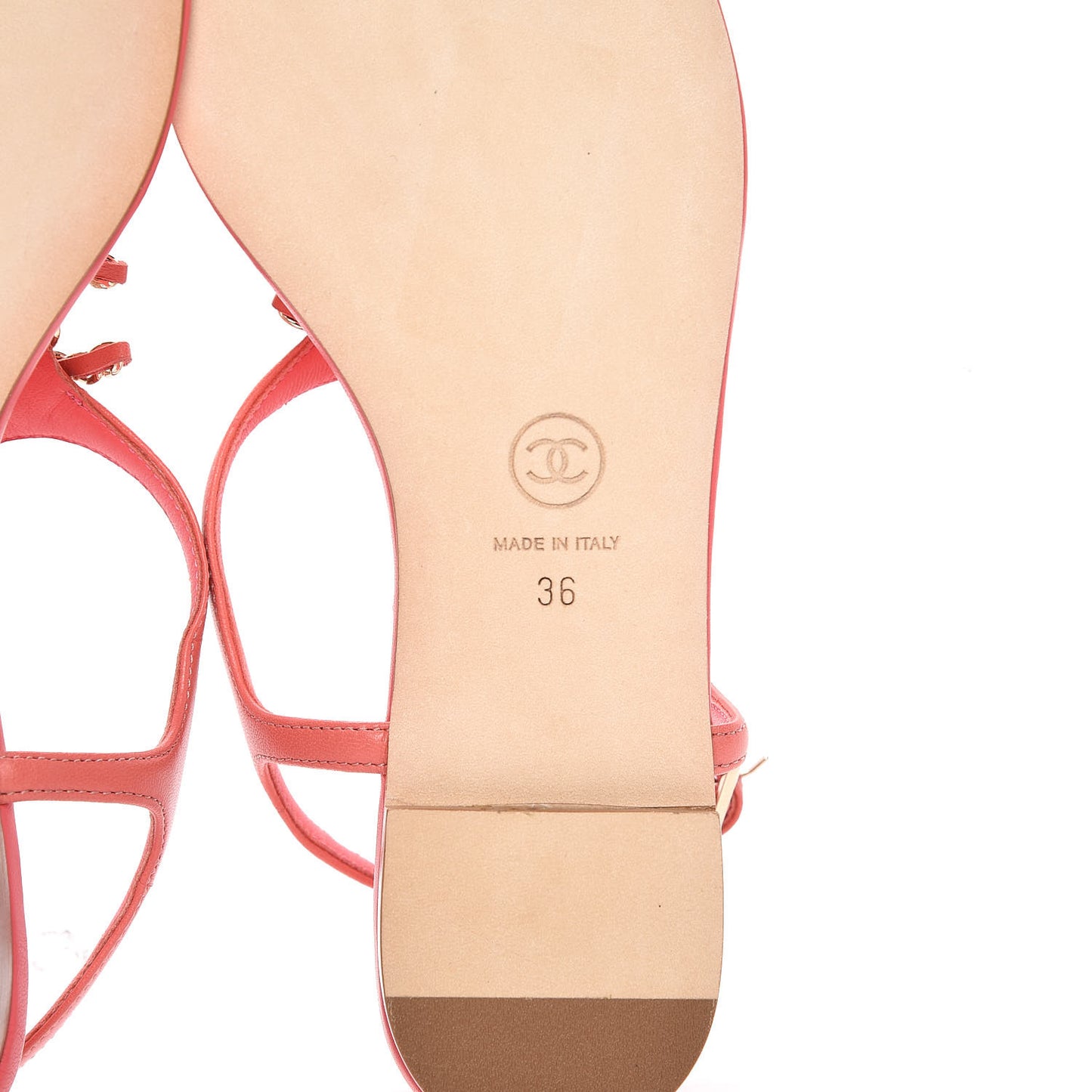 Lambskin Chain CC Logo Thong Sandals 36 Pink