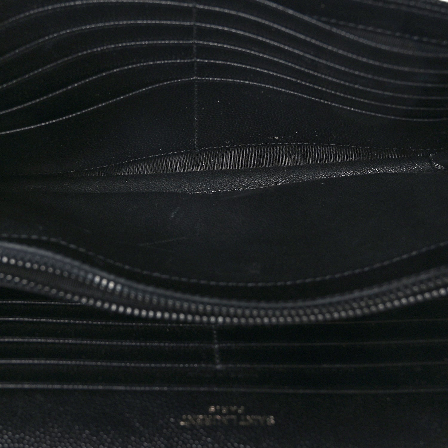 Saint Laurent Grain De Poudre Matelasse Chevron Monogram Monochrome Chain Wallet Black 6 of 9