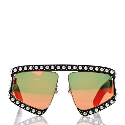 Gucci Acetate Pearl Rectangular Frame Sunglasses GG0234S Black Orange 2 of 6