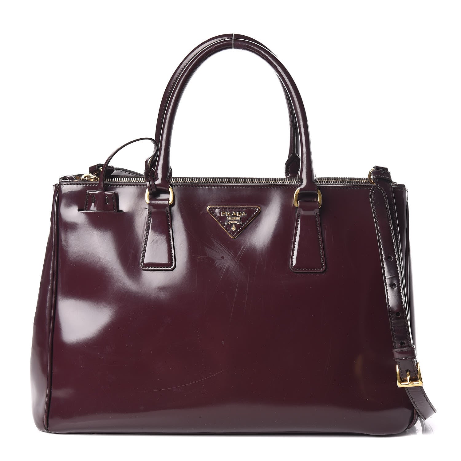 Prada Saffiano Vernice Medium Galleria Double Zip Tote Granato 1 of 15