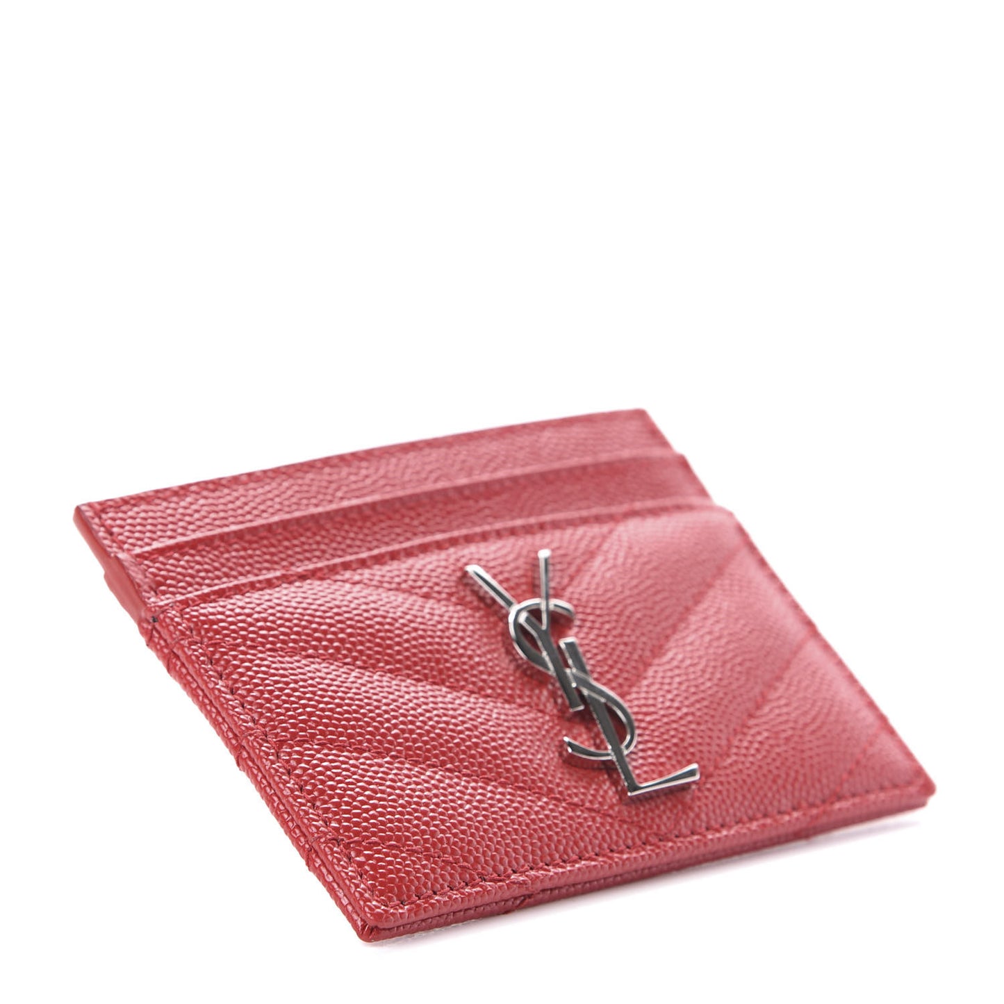 Grain De Poudre Matelasse Chevron Monogram Credit Card Case Rouge Eros