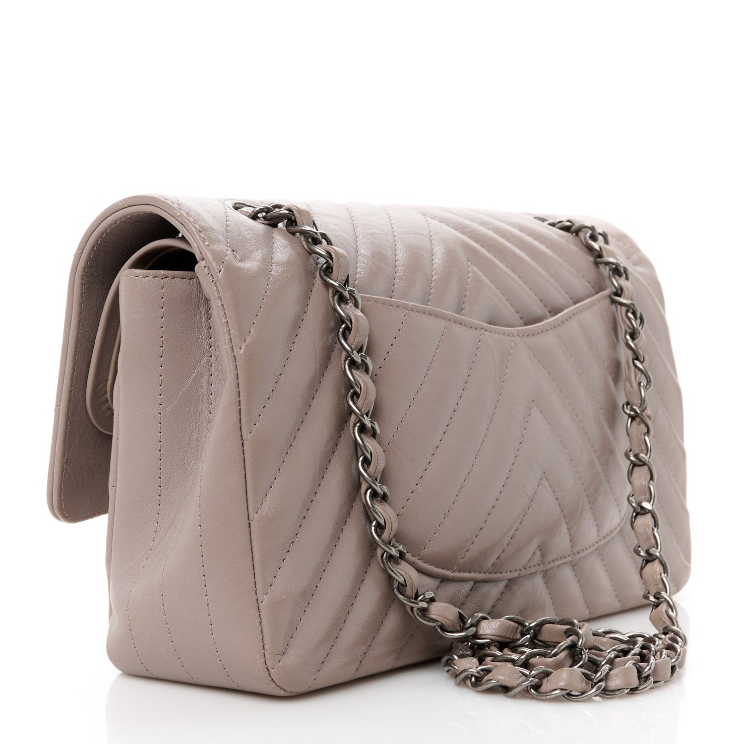 Chanel Calfskin Chevron Quilted Medium Double Flap Grey 3 of 13