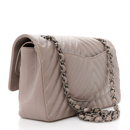 Chanel Calfskin Chevron Quilted Medium Double Flap Grey 3 of 13