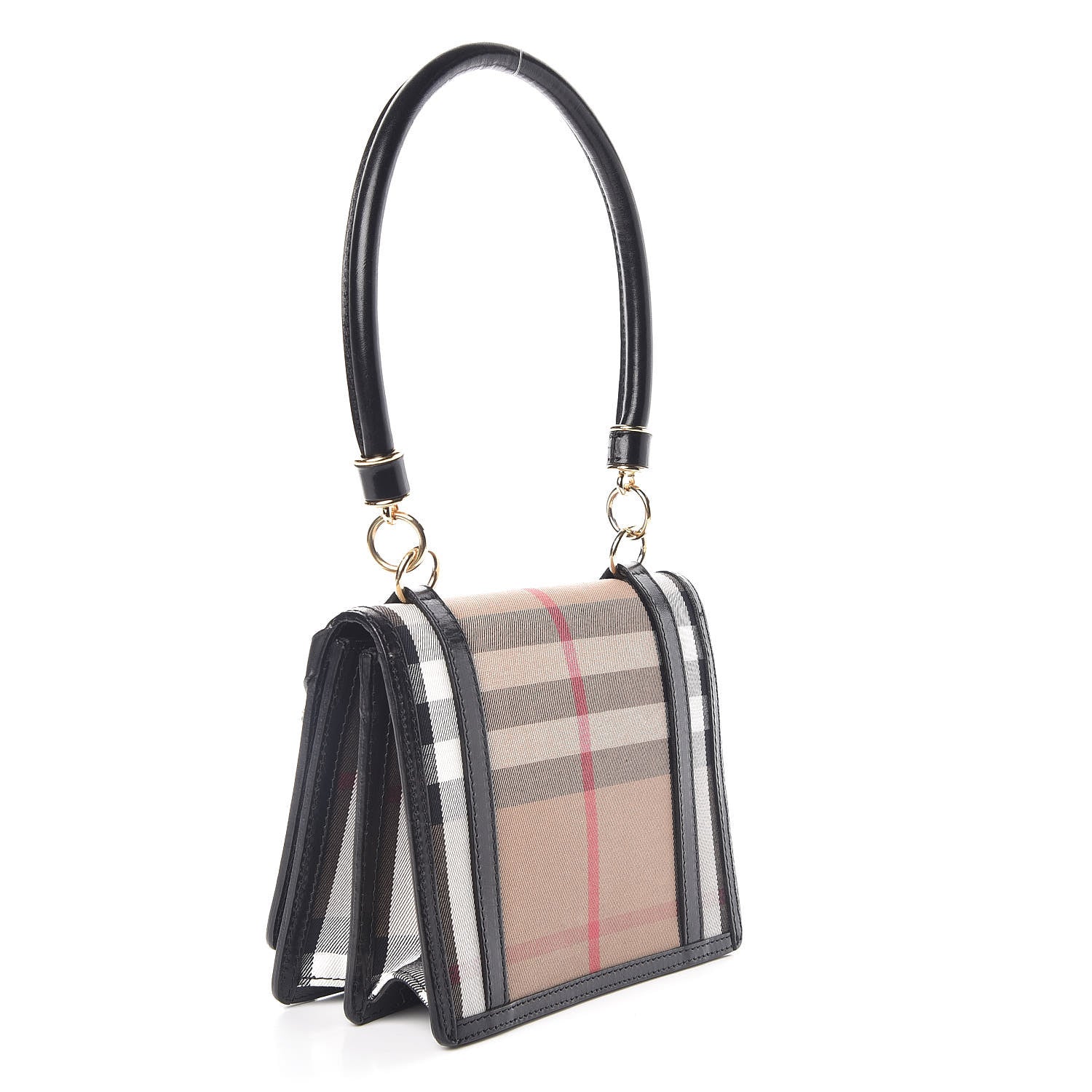 Burberry House Check Bridle Calfskin Top Handle Shoulder Bag Black 3 of 9