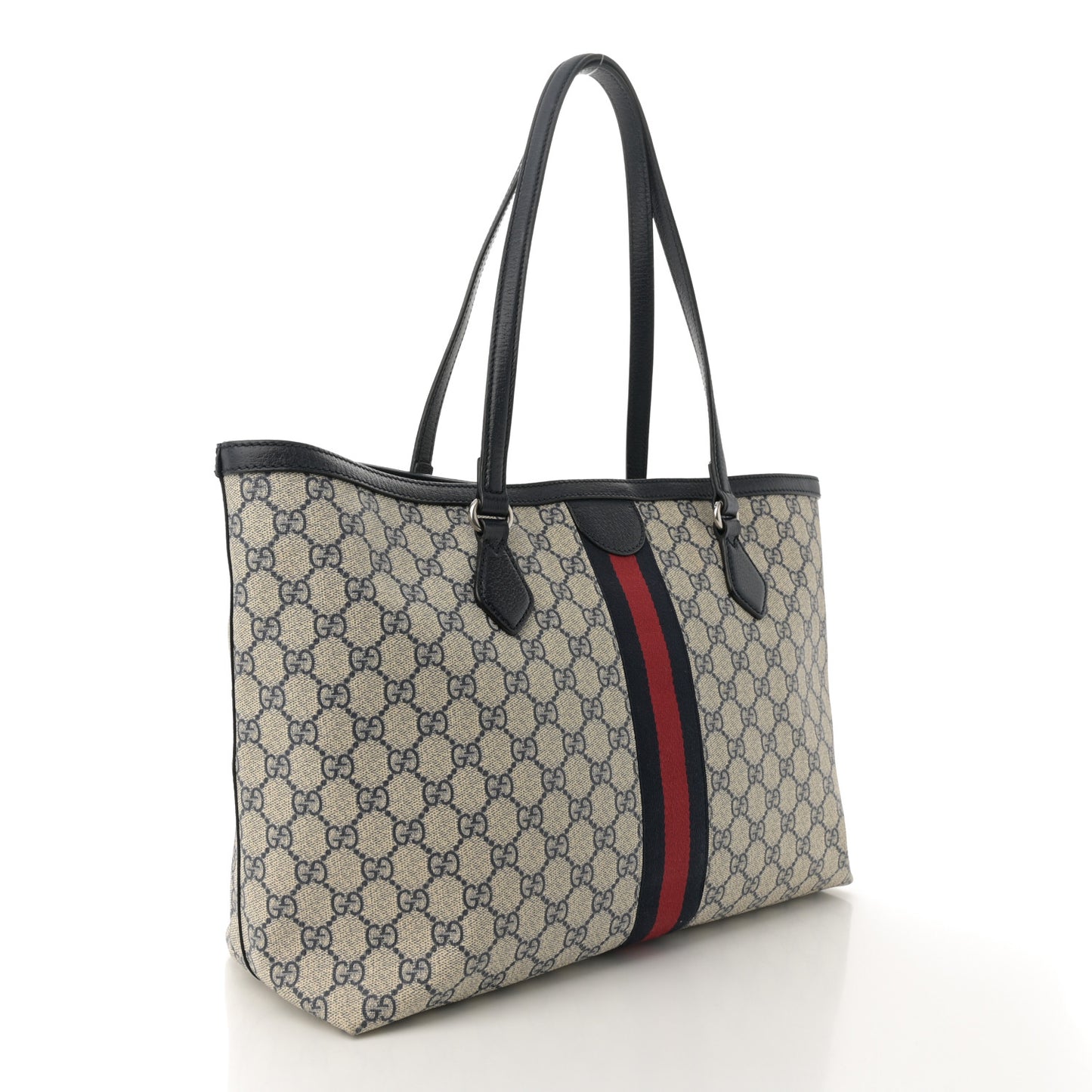 GG Supreme Monogram Textured Calfskin Web Medium Ophidia Shopping Tote Beige Blue