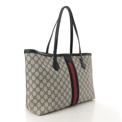Gucci GG Supreme Monogram Textured Calfskin Web Medium Ophidia Shopping Tote Beige Blue 3 of 12