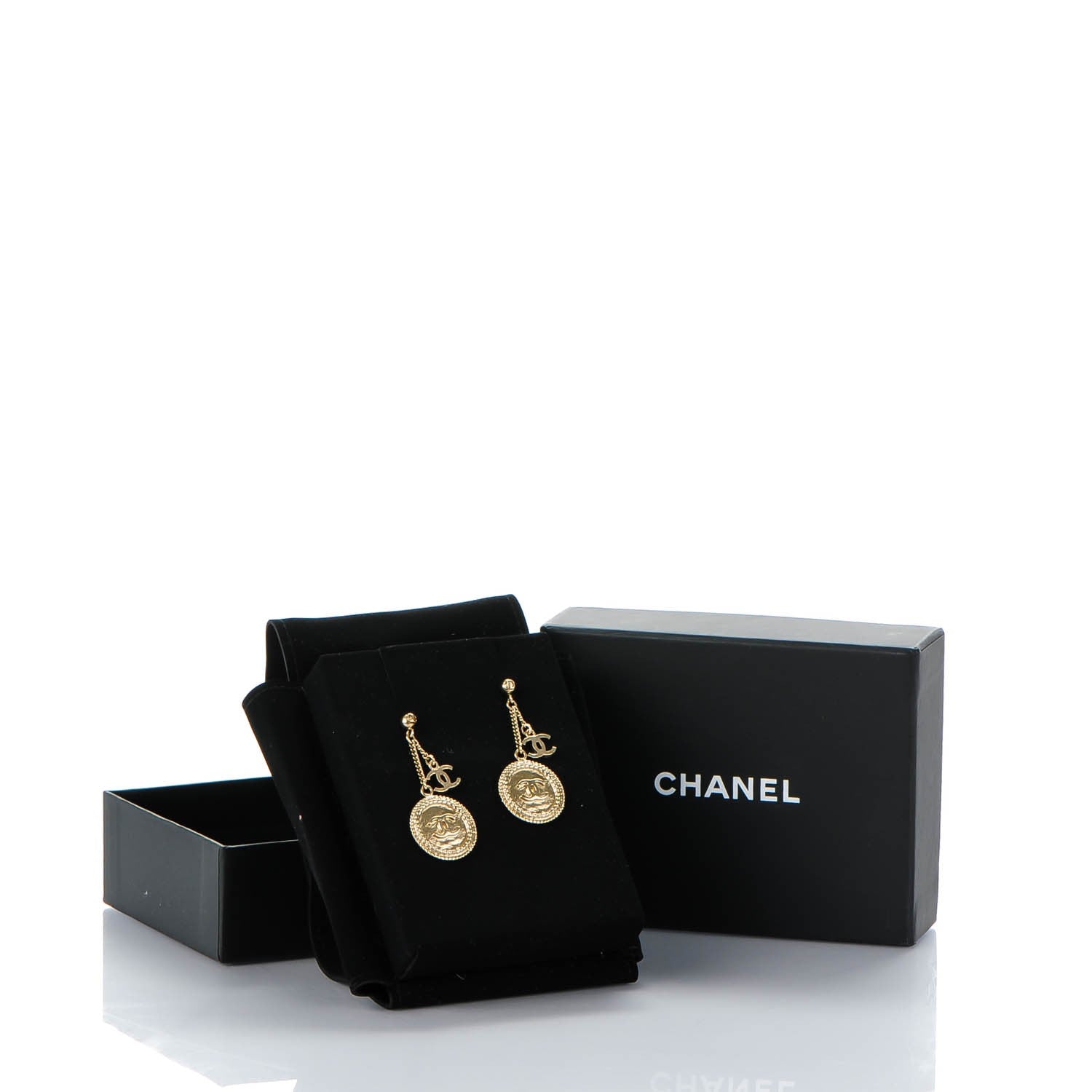 Chanel Medallion Clover CC Drop Earrings LIght Gold 4 of 5