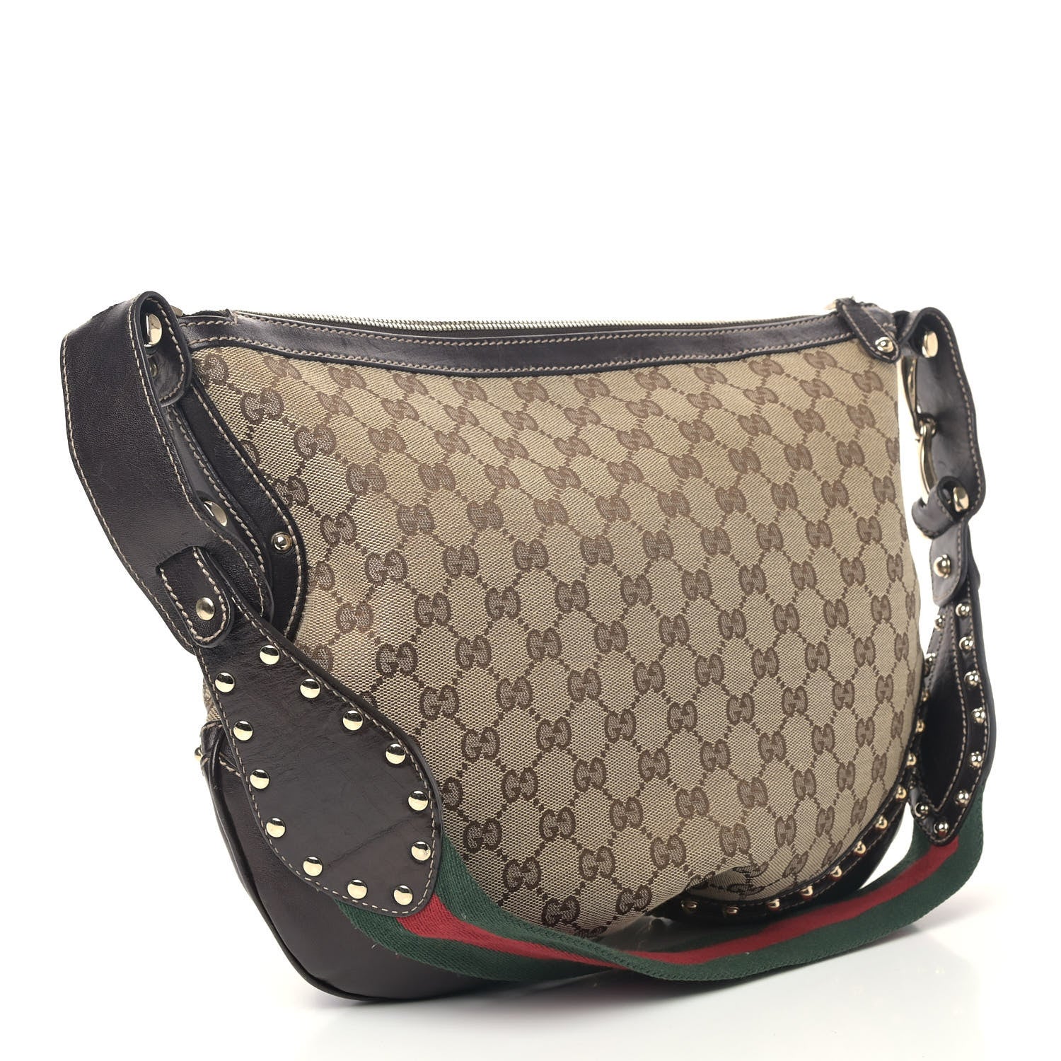 Gucci Monogram Web Studded Pelham Shoulder Bag Dark Brown 2 of 6