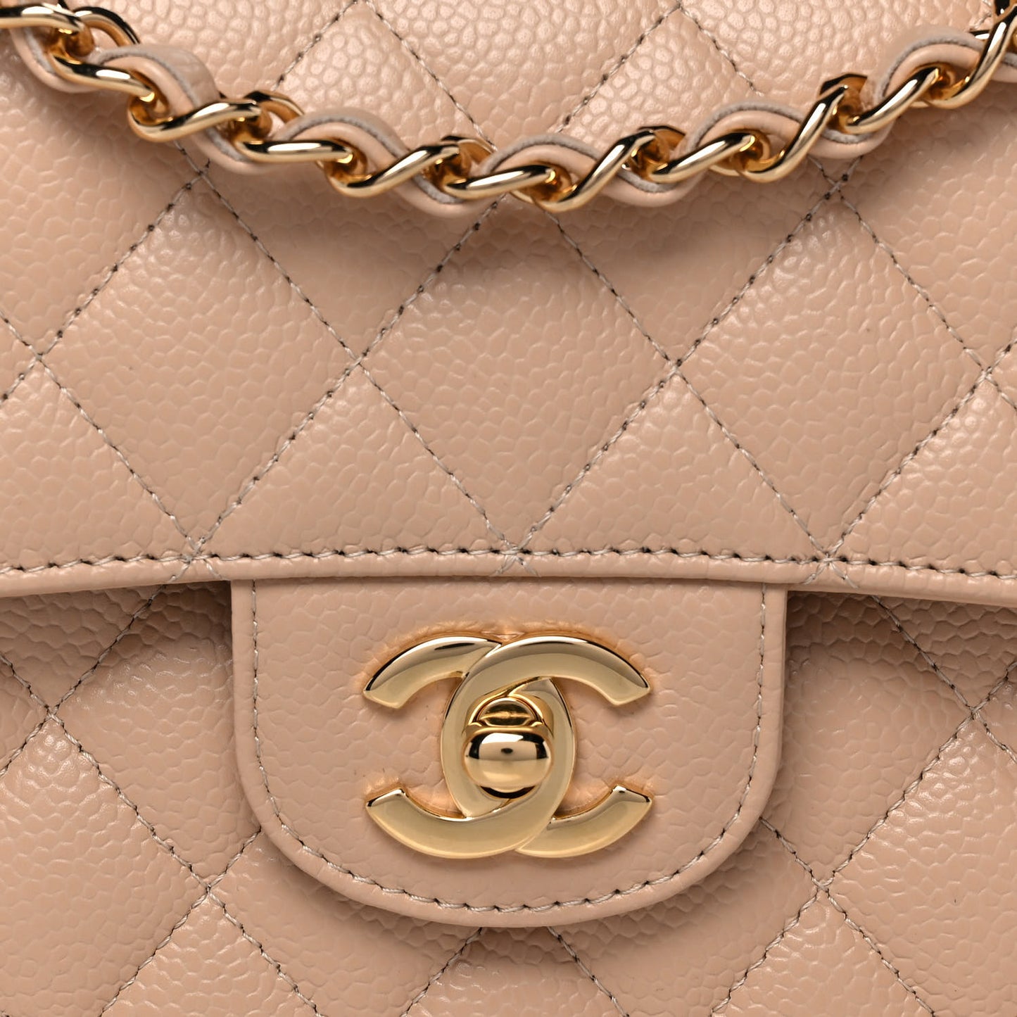 Caviar Quilted Small Double Flap Beige
