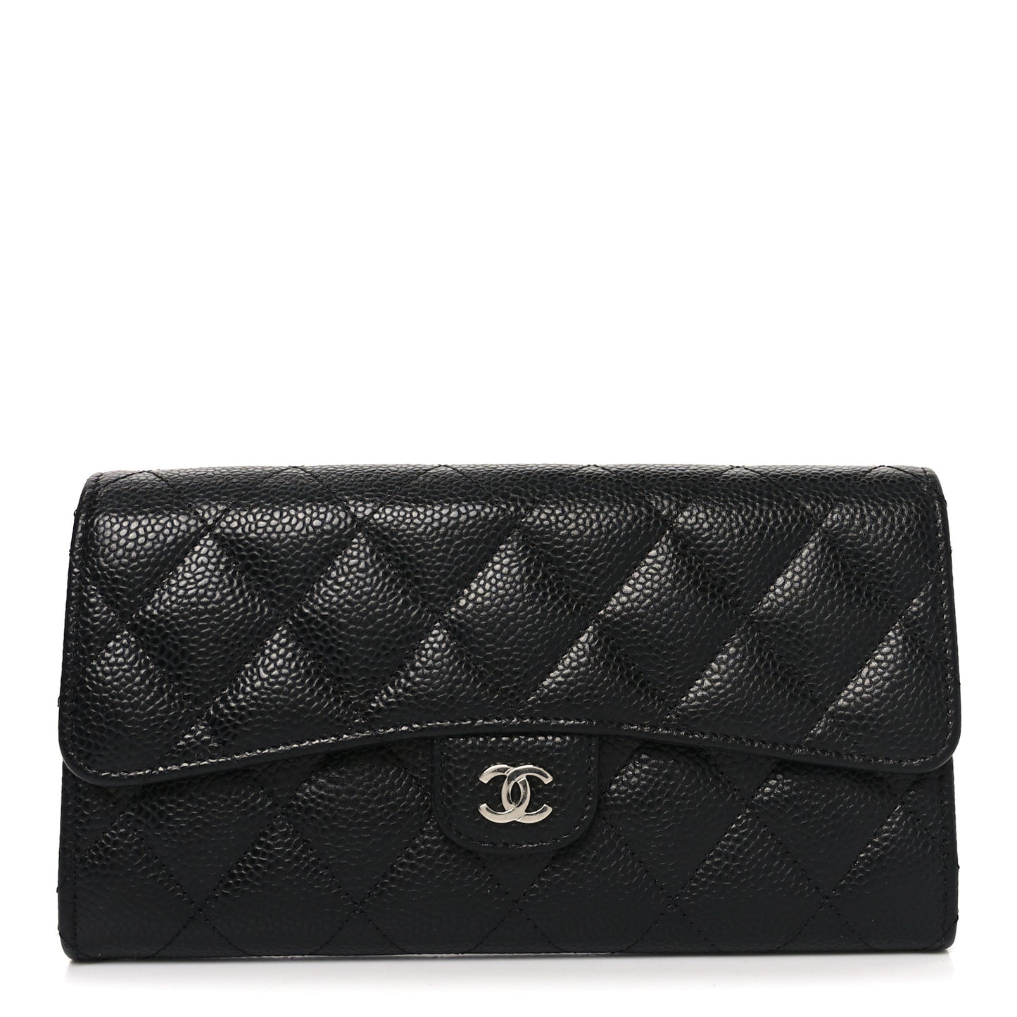 Caviar Quilted Large Gusset Flap Wallet Black