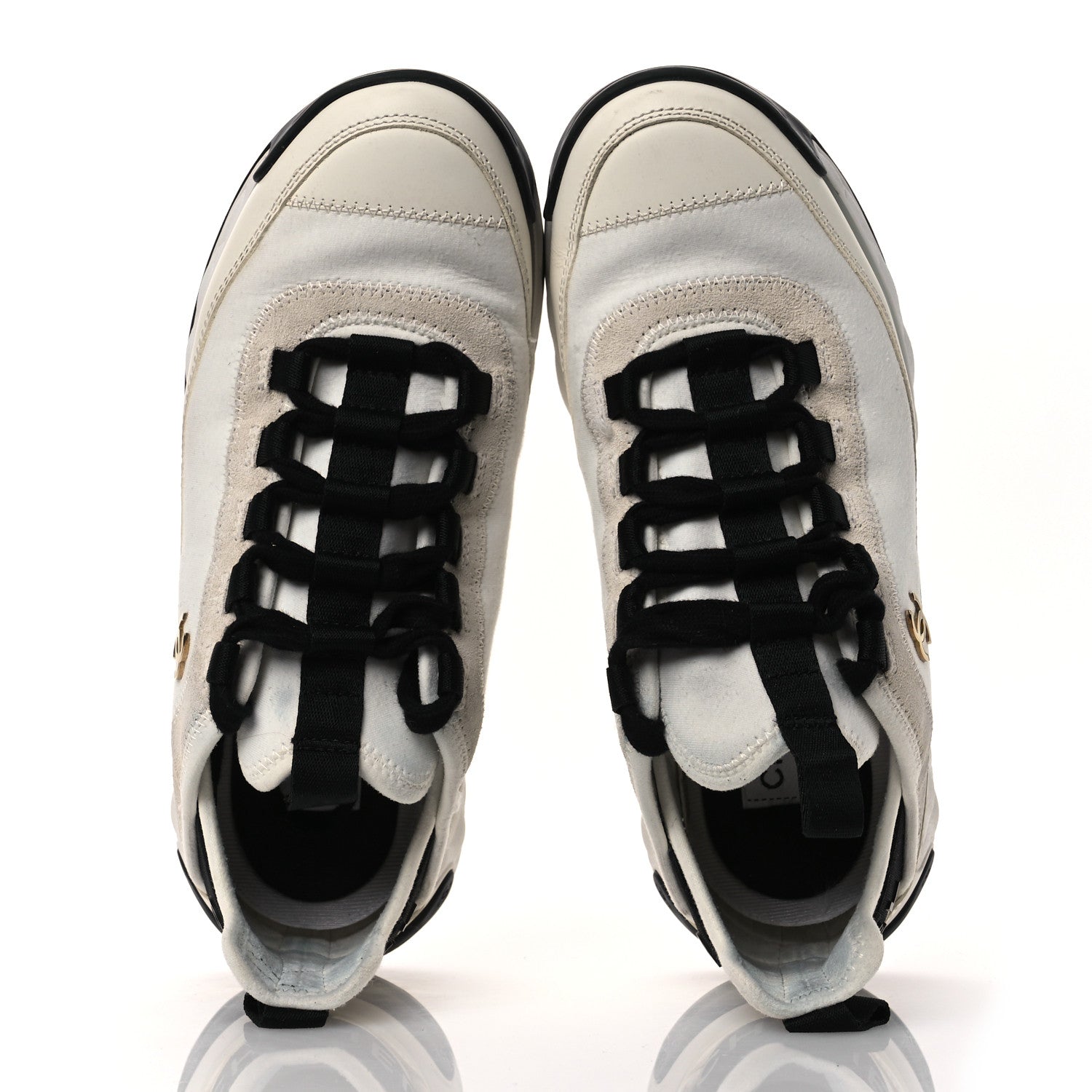 Chanel Velvet Calfskin Mixed Fibers CC Sneakers 36 Ivory Black 2 of 16
