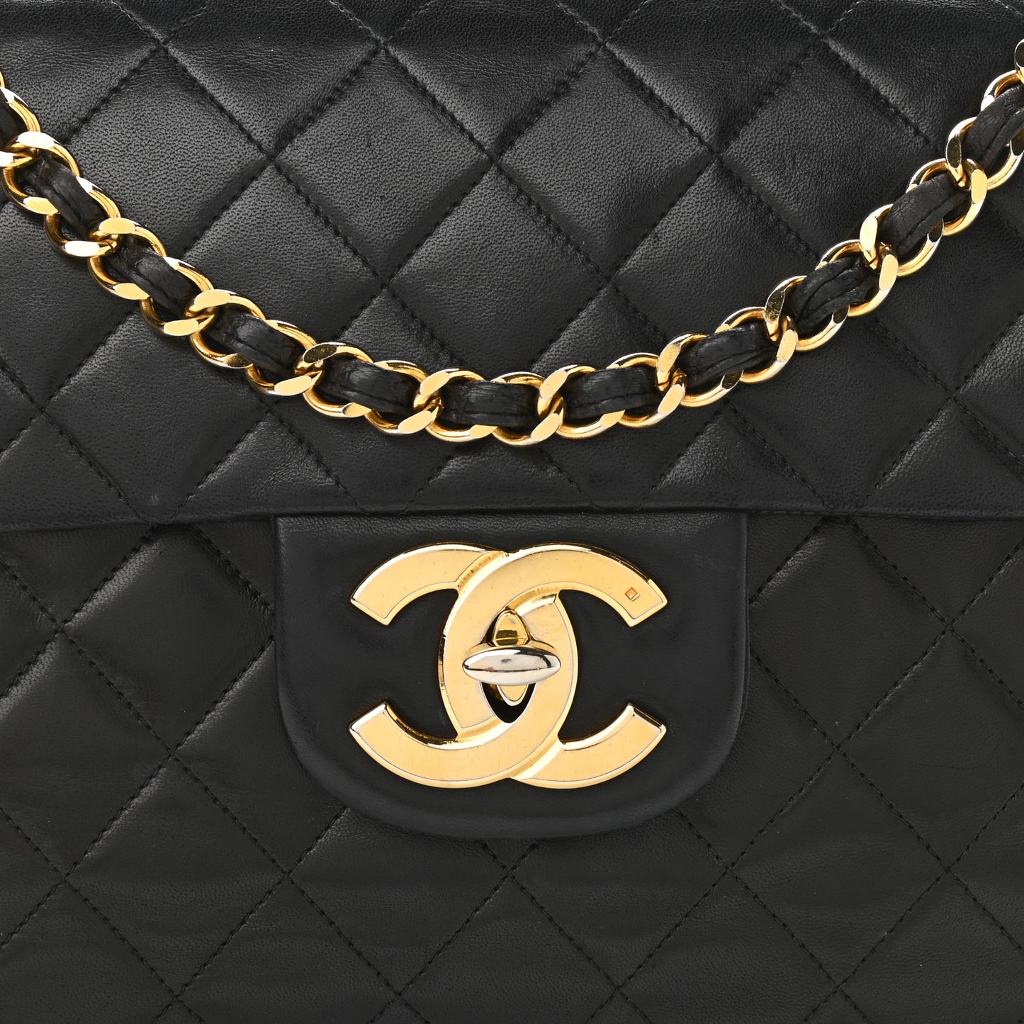 Lambskin Quilted XL Jumbo Single Flap Black