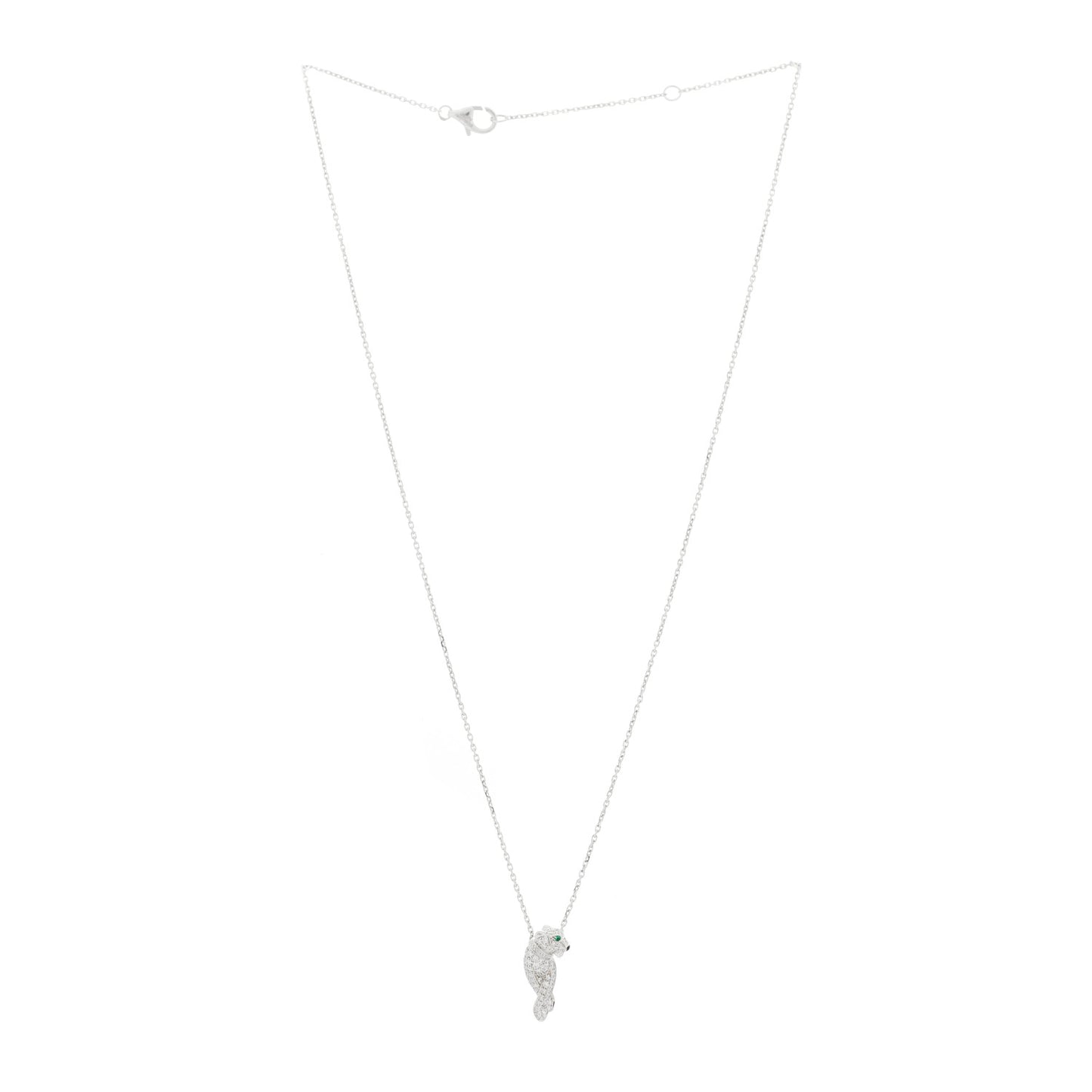 18K White Gold Diamond Tsavorite Black Onyx Panthere De Cartier Pendant Necklace