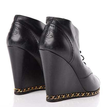 Chanel Lambskin CC Chain Wedge Boots 40 Black 5 of 12