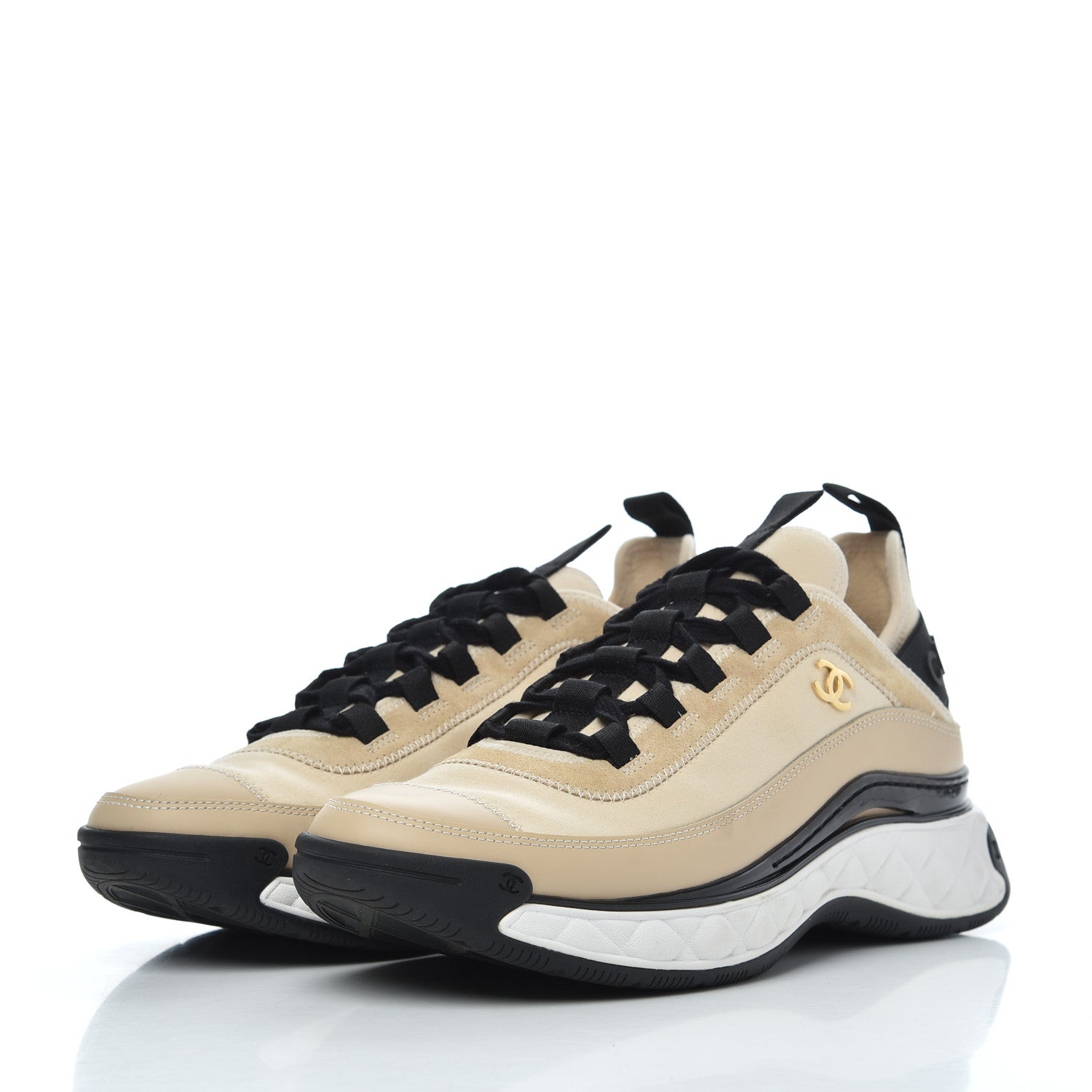 Chanel Velvet Calfskin Mixed Fibers CC Sneakers 39.5 Beige 3 of 15