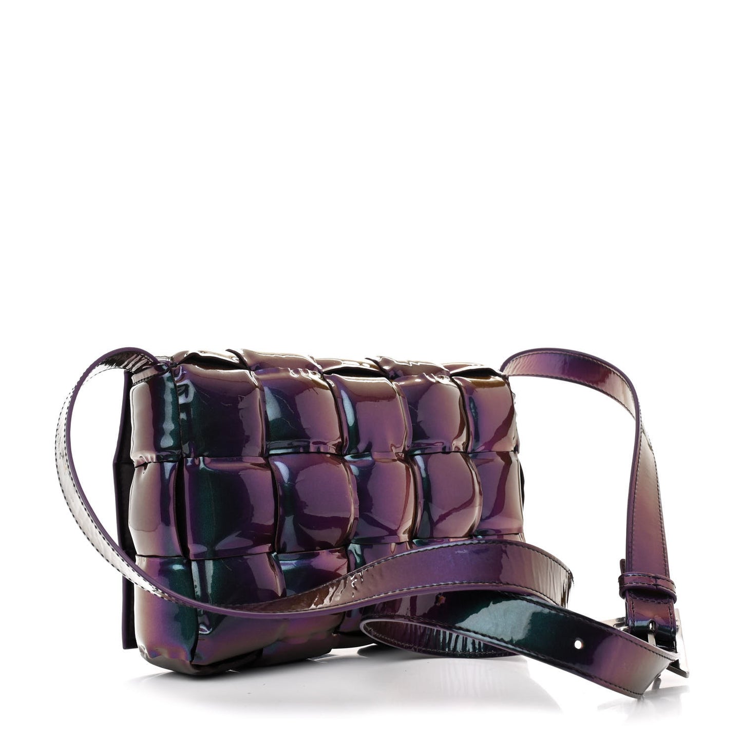 Glossy Nail Polish Nappa Maxi Intreccio Padded Cassette Crossbody Bag Holographic